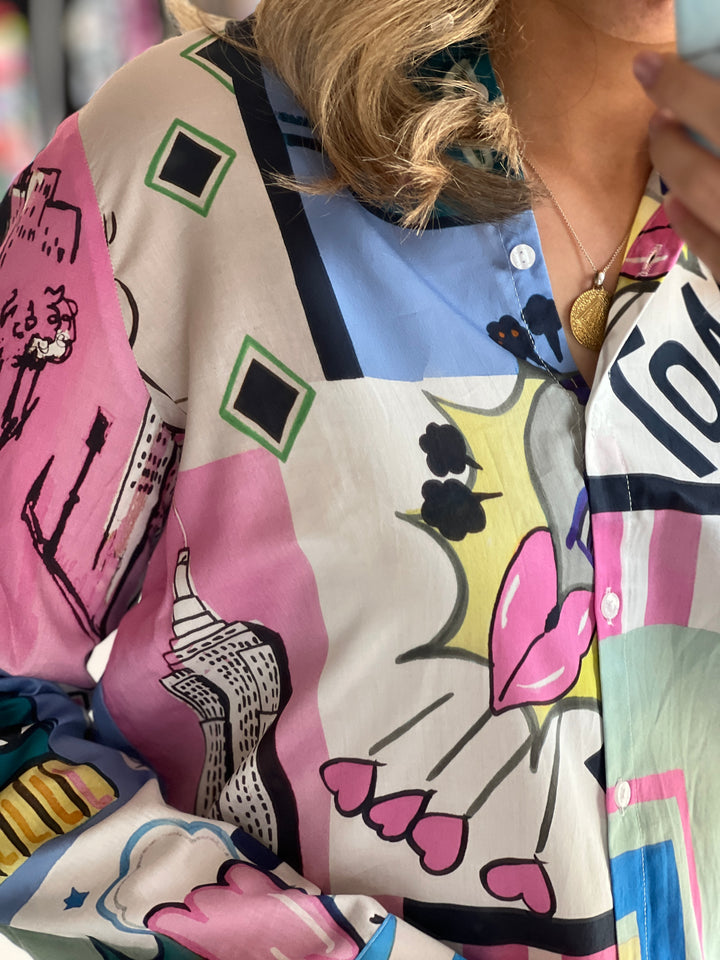 Milano Italy Print Shirt In Soft Pink Print