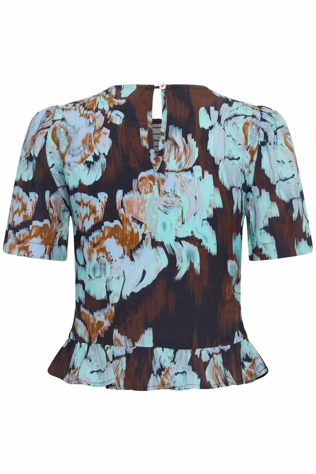 Floral patterned top in brown & blue multi