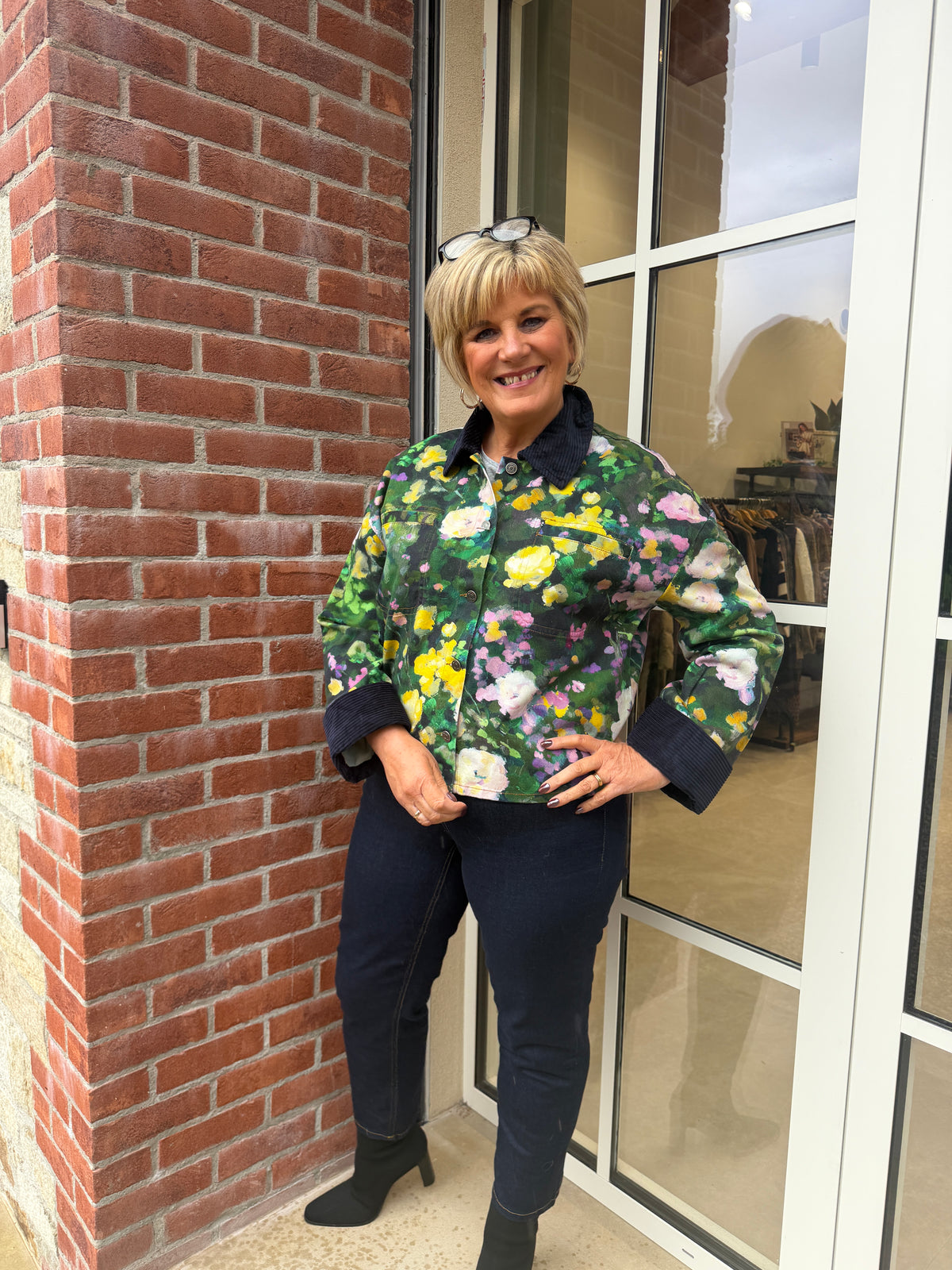Nulissa floral jacket in botanical garden