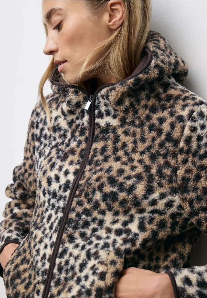 Street One Leo Print Teddy Jacket In Sanded Beige