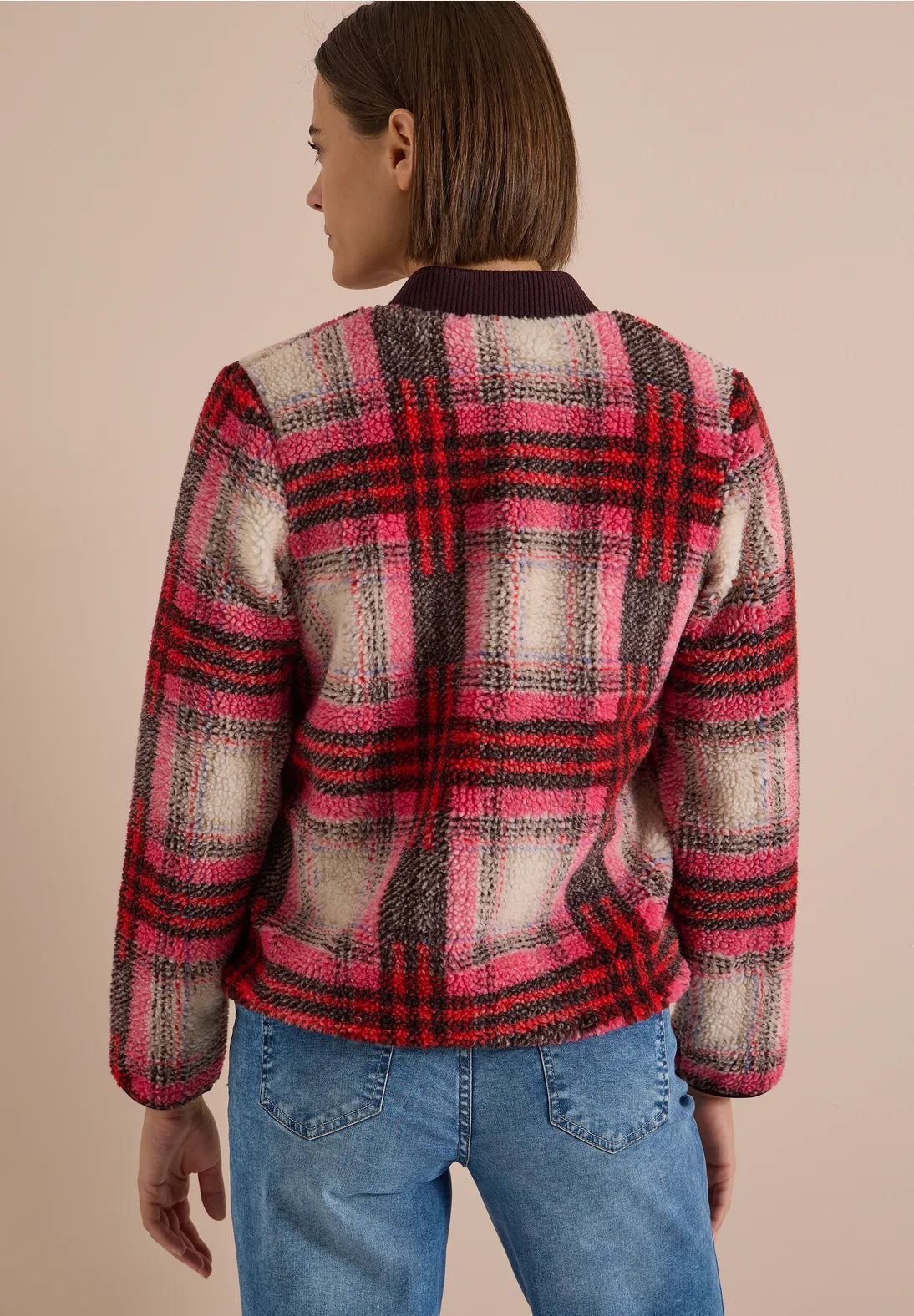 Teddy check jacket in berry red