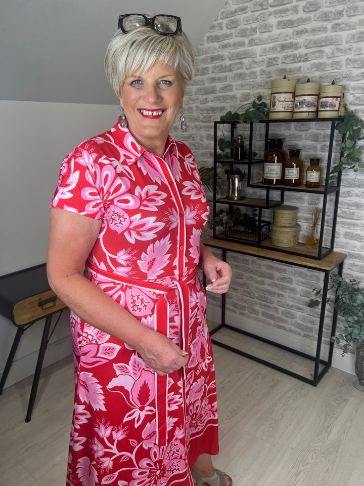Oui Kleid Floral Dress In Red Rose