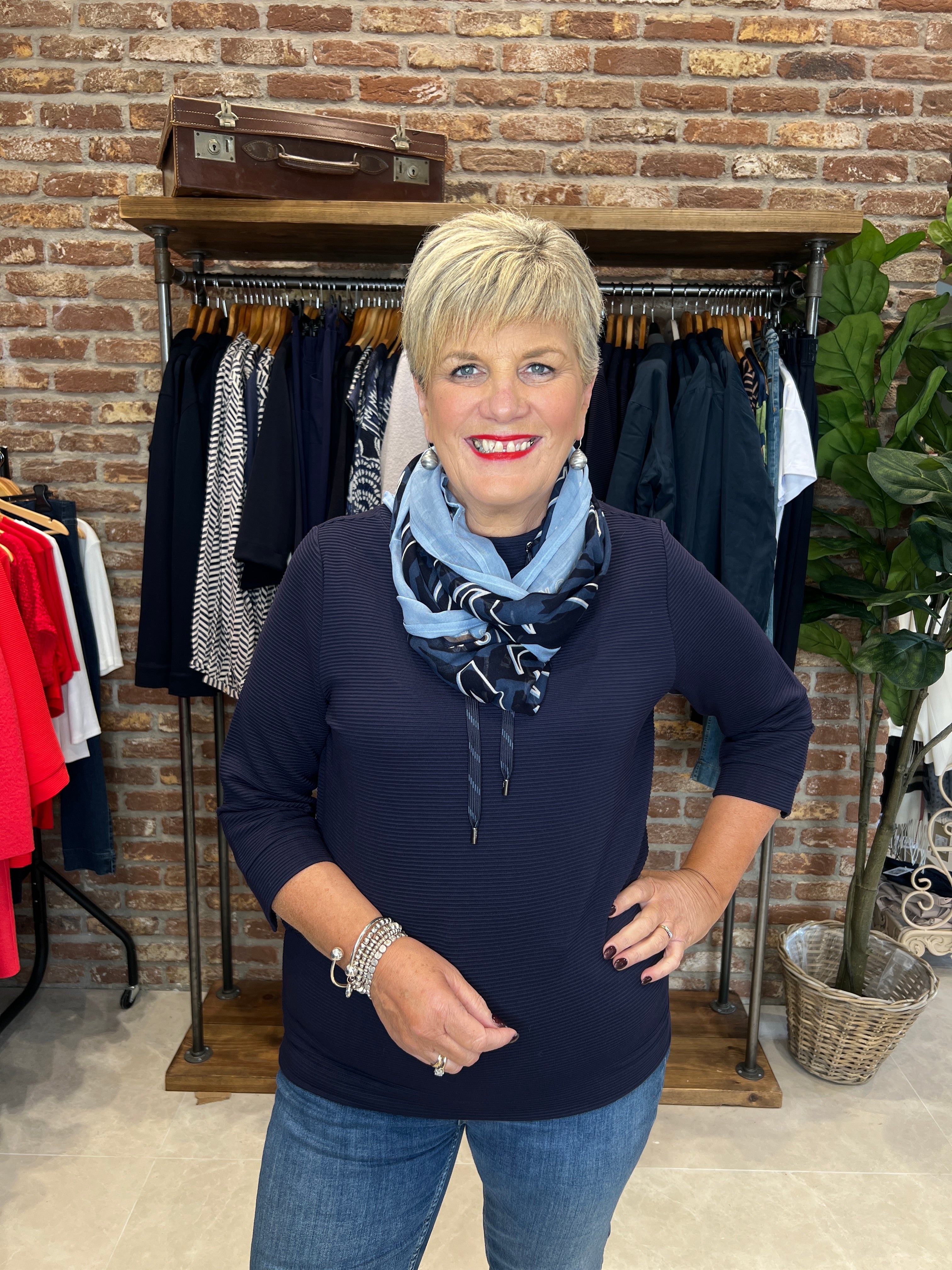 Cecil Ribbed Funnel Neck sweatshirt In Urban Dark Blue