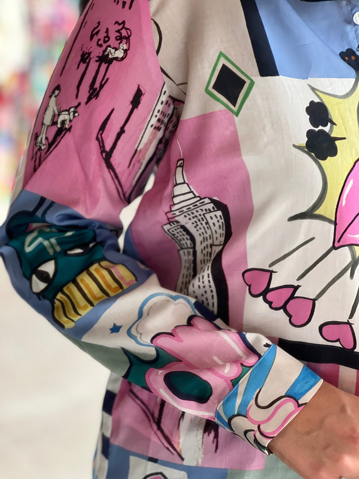 Milano Italy Print Shirt In Soft Pink Print