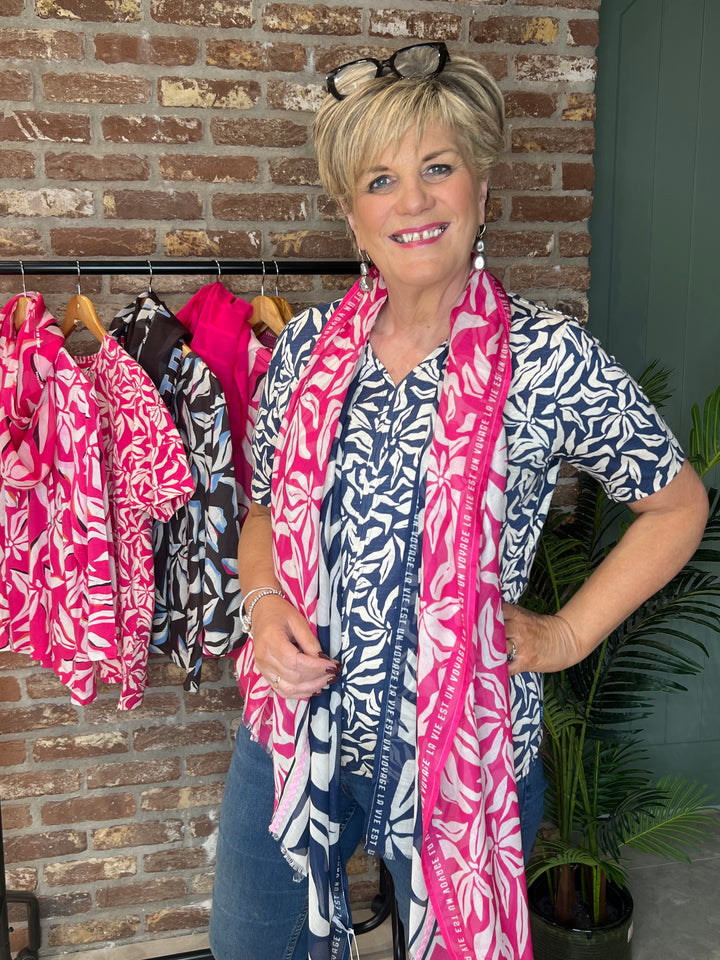 Cecil Multi v-neck Top In sporty denim