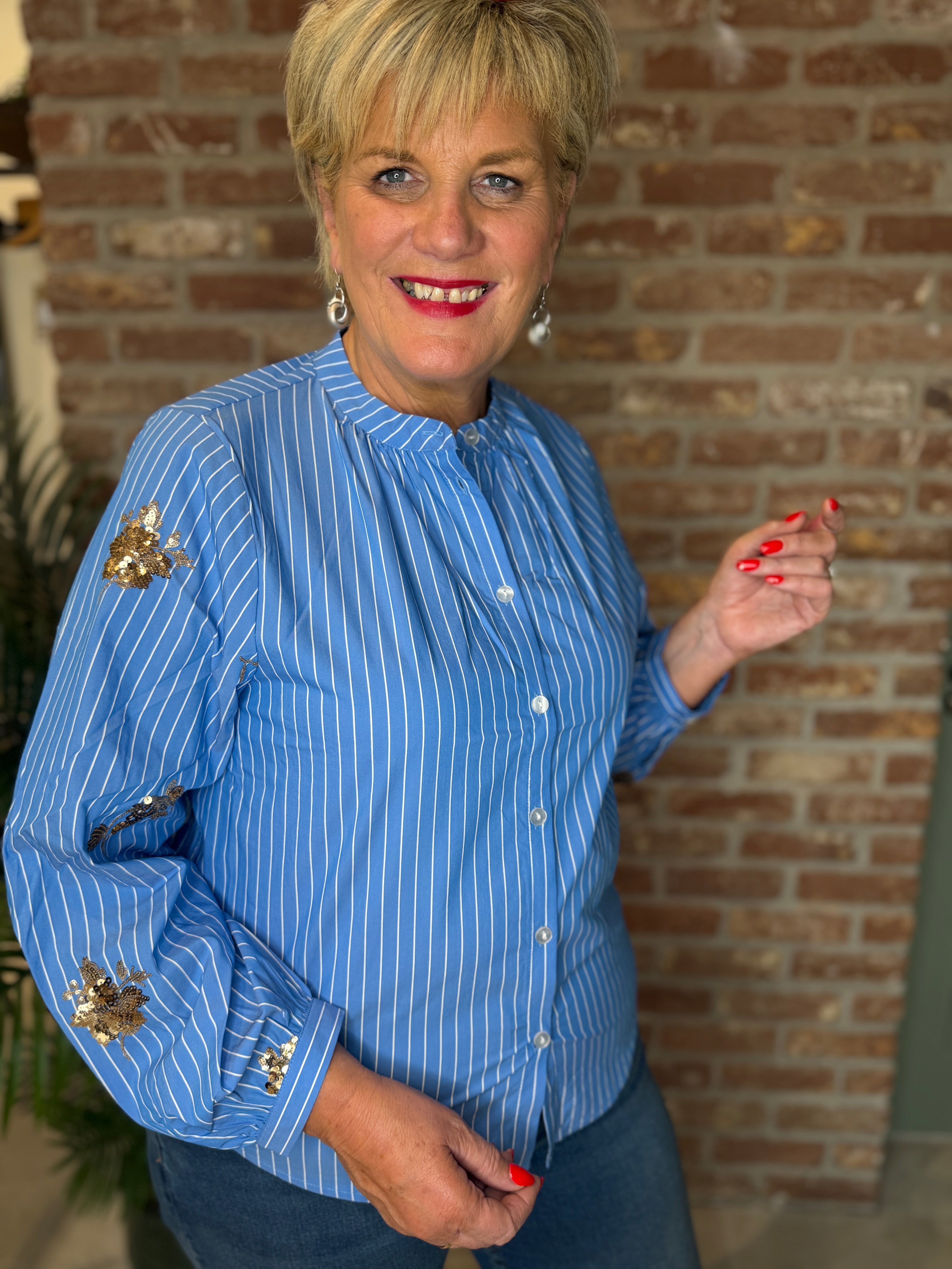 Striped Shirt with sequence in blue & white