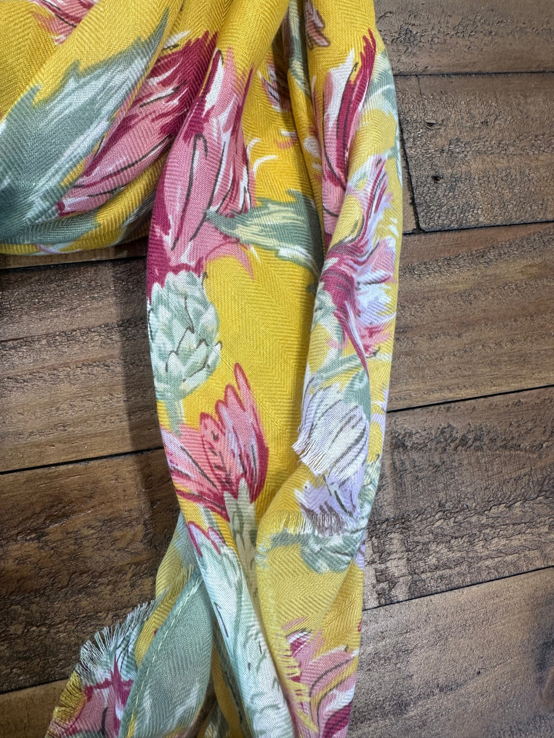 Catalina Thistle & Bird Scarf In Yellow