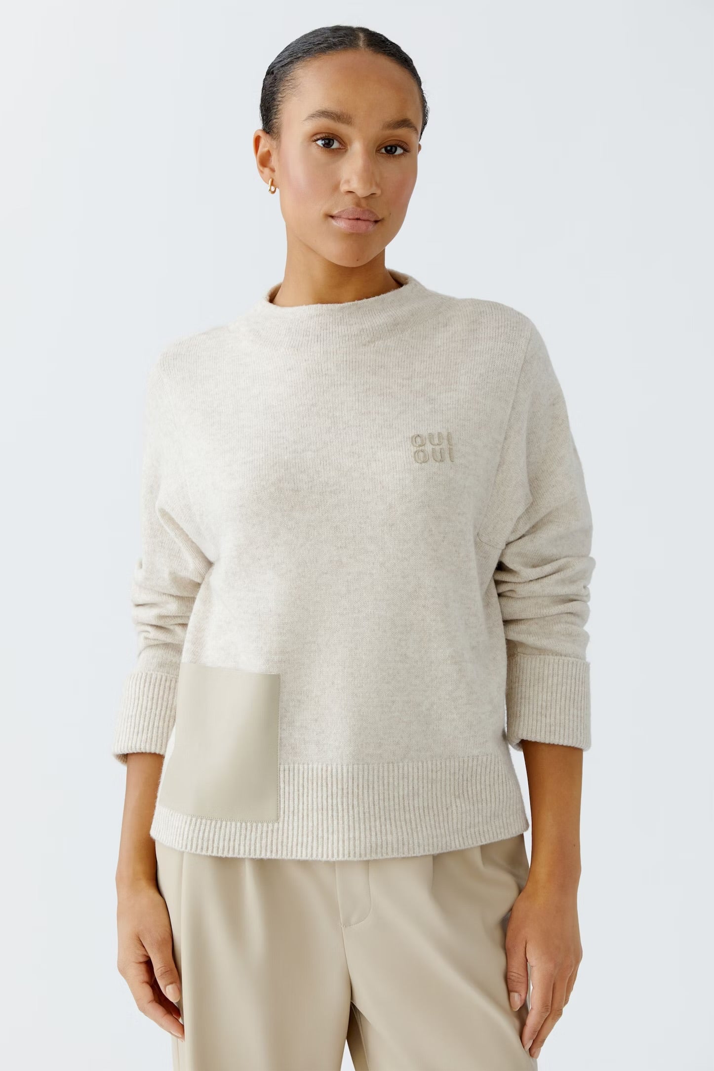 Oui Pullover With Pocket In Light Beige