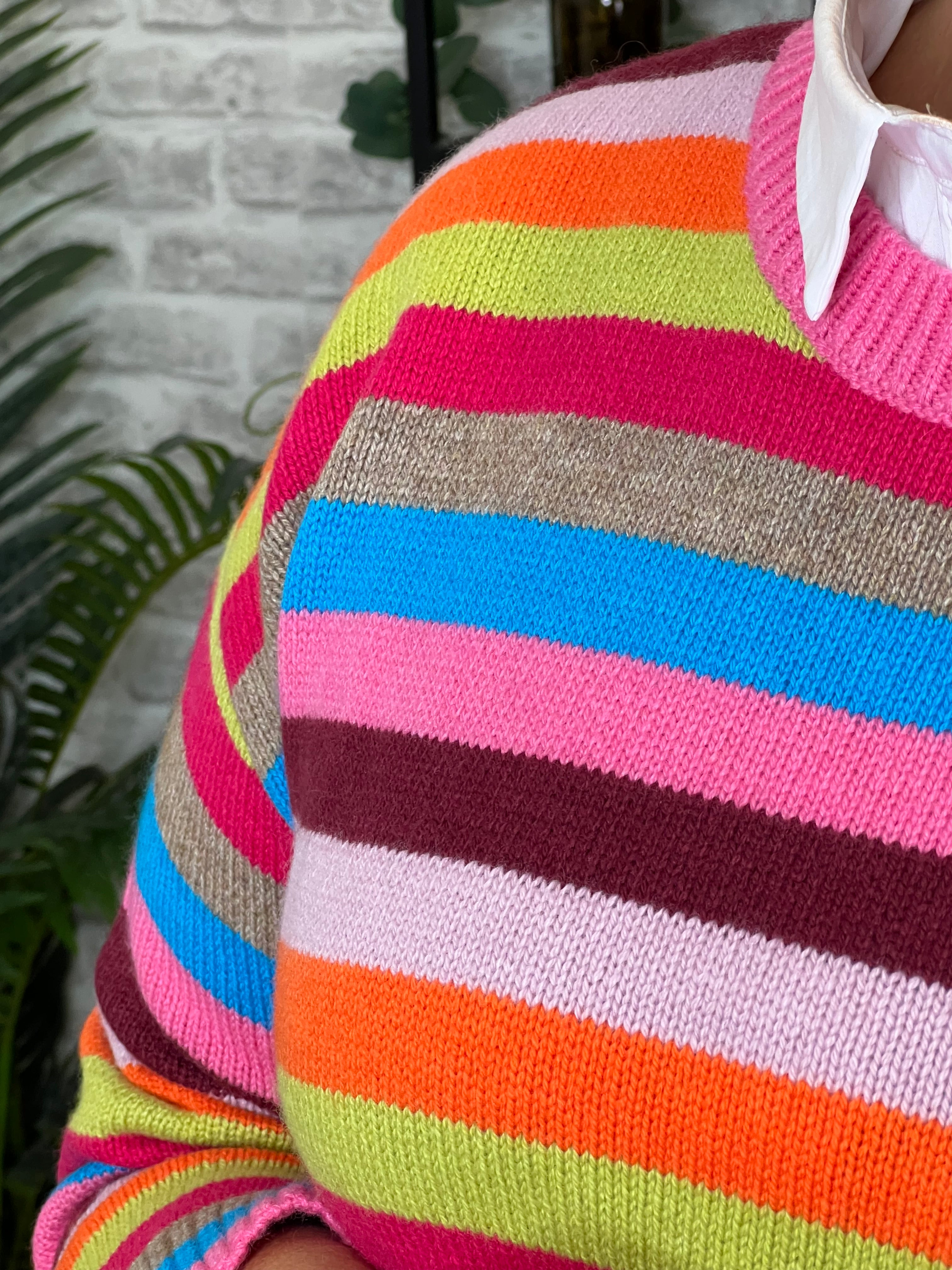 Oui Knitted Striped Jumper In Multi