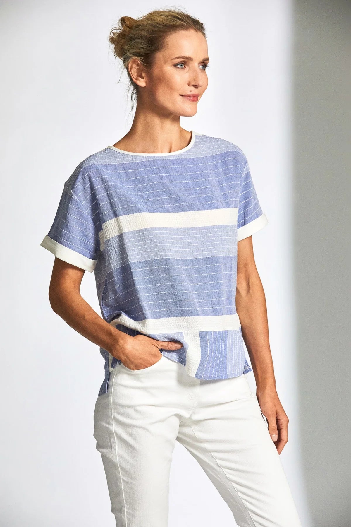 Peruzzi Stitch Stripe Top In Blue Multi