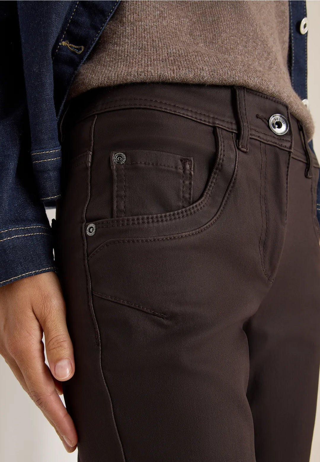 Cecil Toronto Coated Jeans In Tartufo Brown