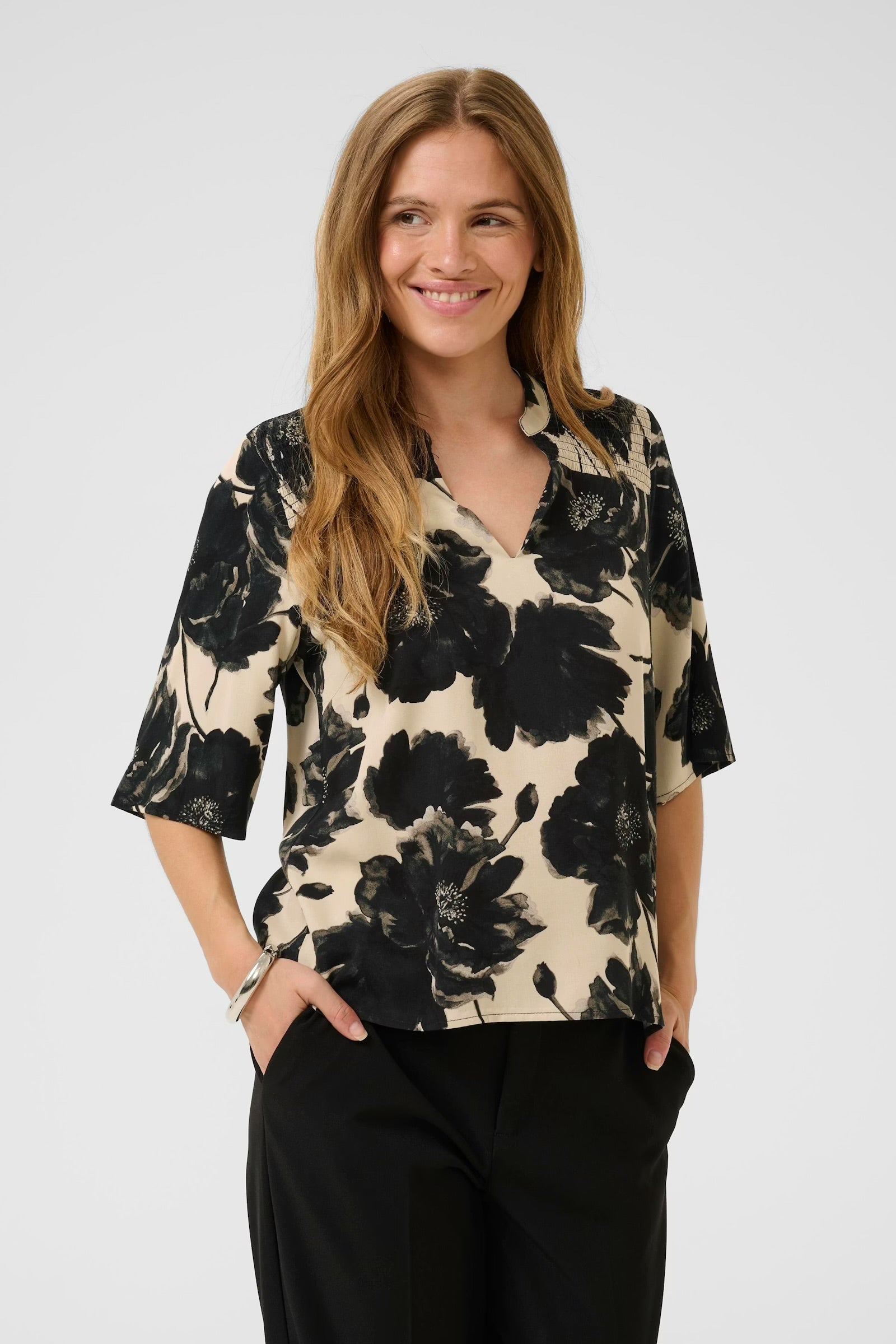 Culture Floral Blouse In Black & off white