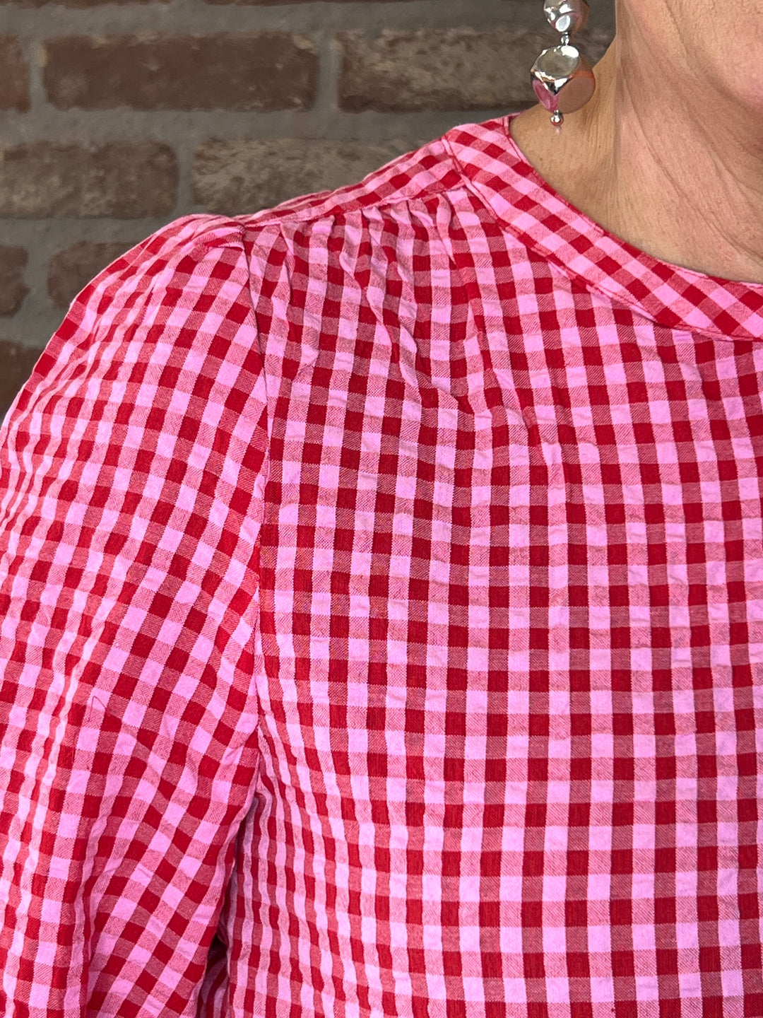 Street One Seersucker Gingham blouse In Salsa Red