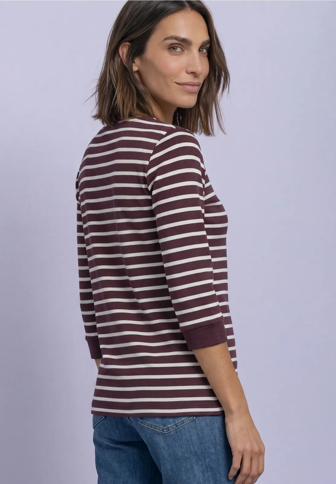 Striped boat neck top in Rustic Rouge