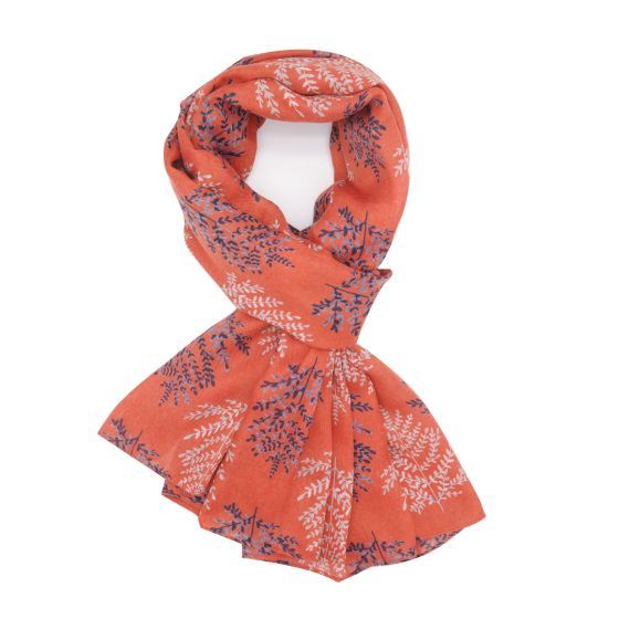 Amelia Lovely Leaves Print Scarf In Rust