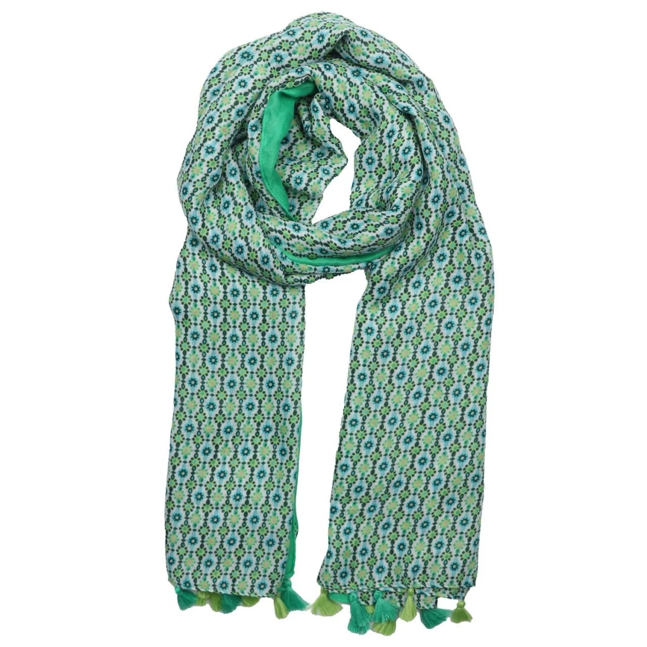 Polly Mini Flowers With Tassels Scarf In Green