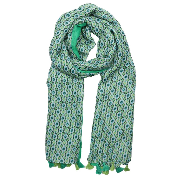 Polly Mini Flowers With Tassels Scarf In Green