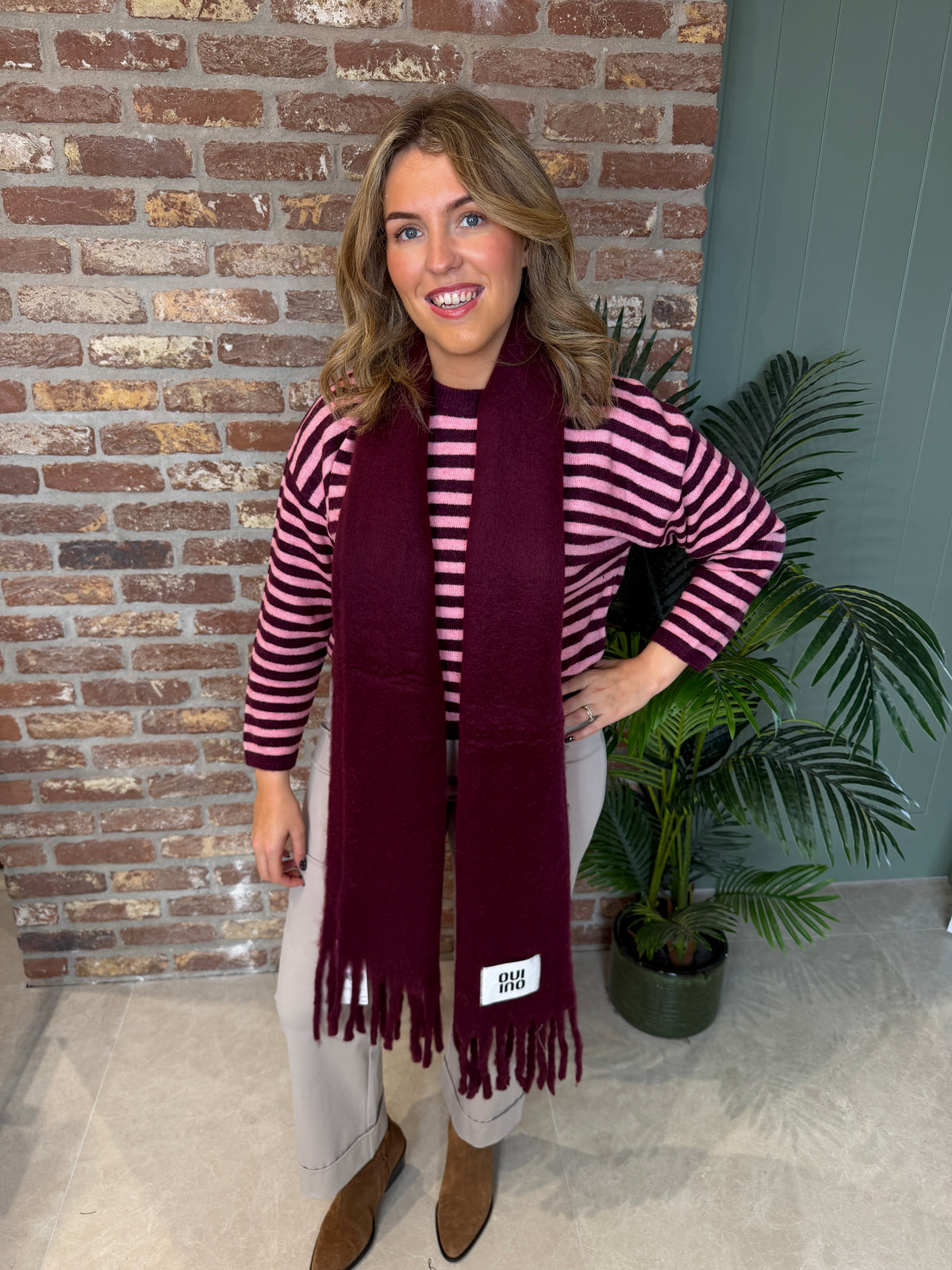 Striped pullover in dark red