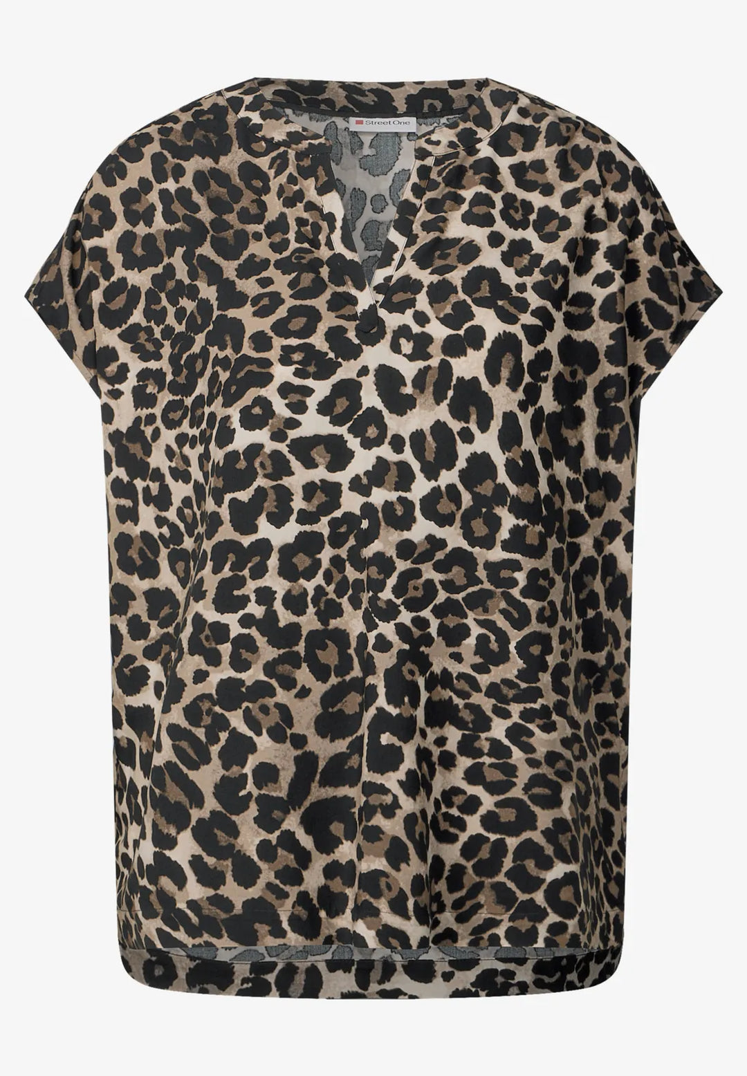 Street One Split Neck Leo Blouse In black