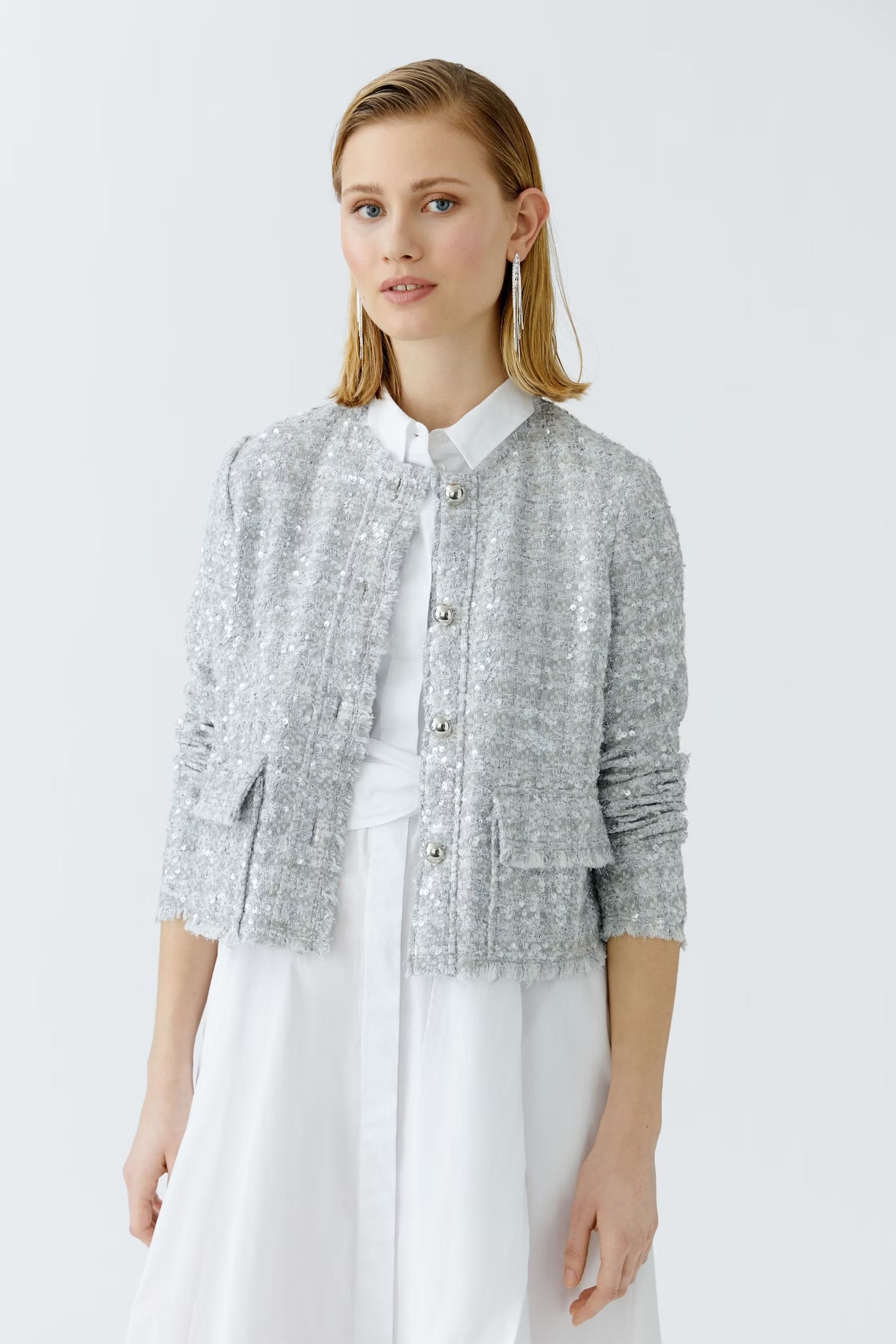 Oui French Style Jacket In Silver