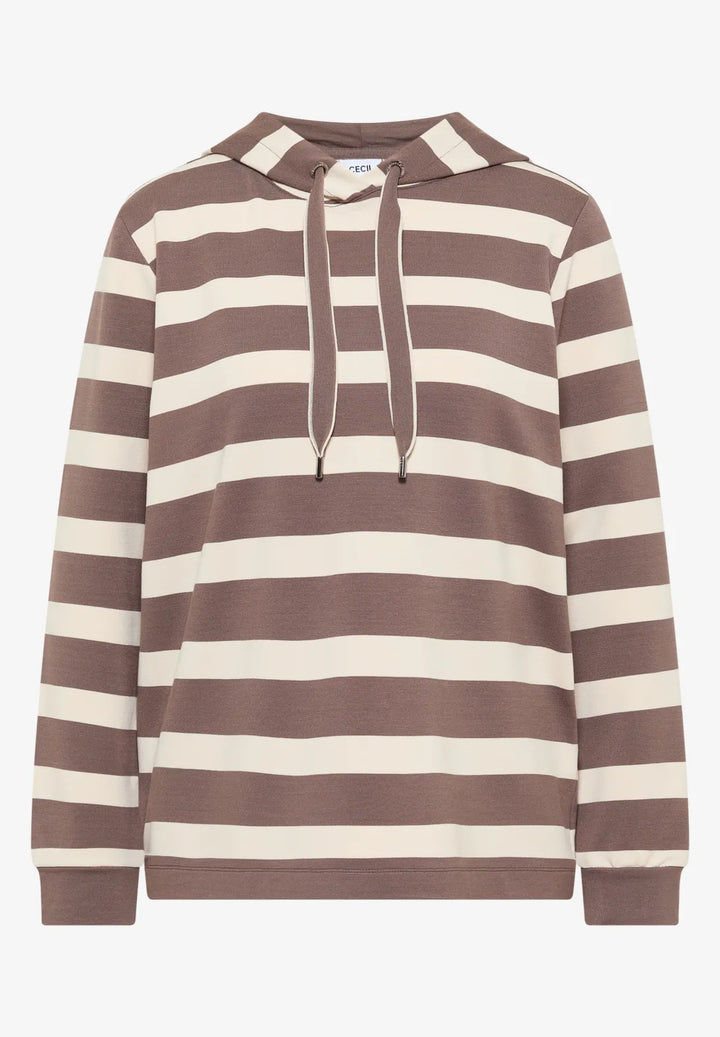 Cecil Striped Hoodie In Urban Taupe