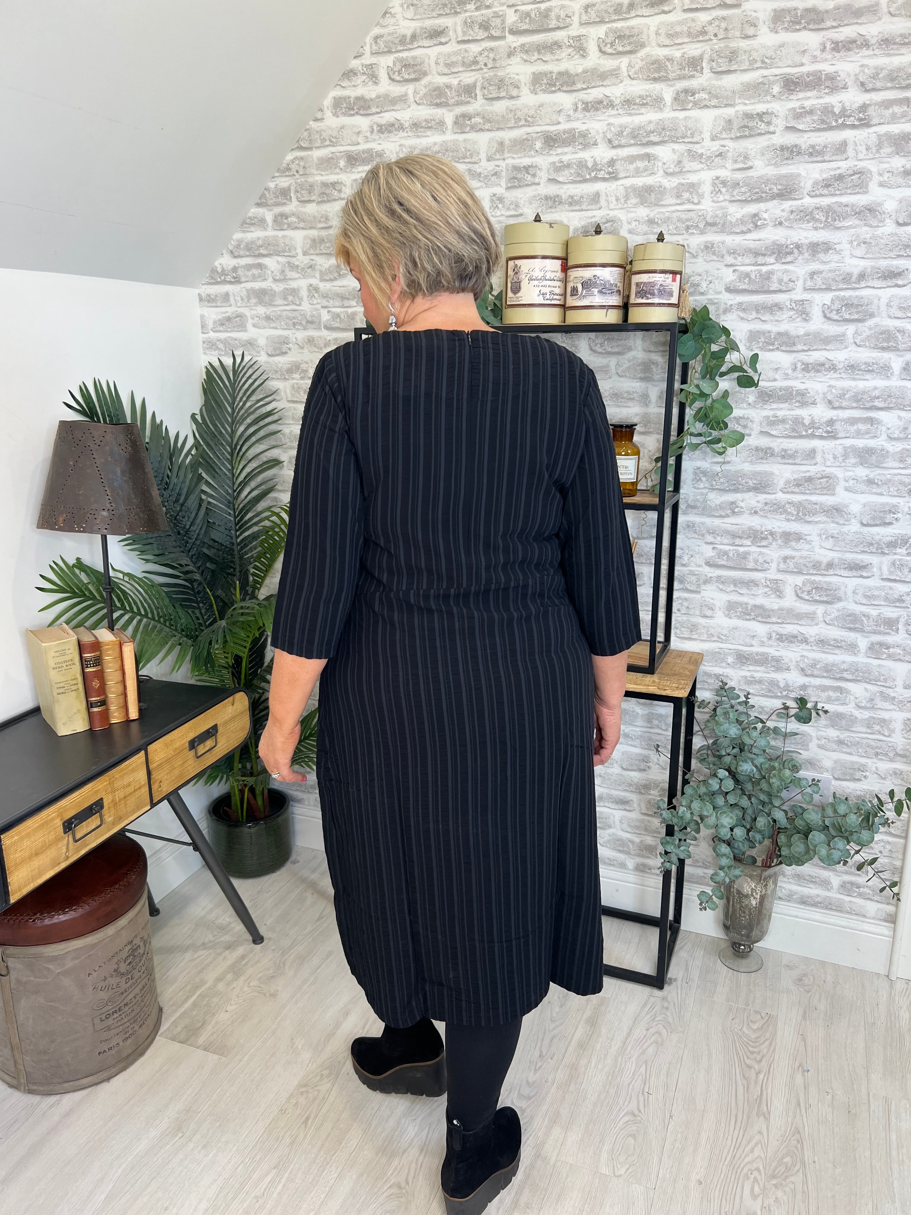 Ever Sassy Striped Dress In Black & Grey