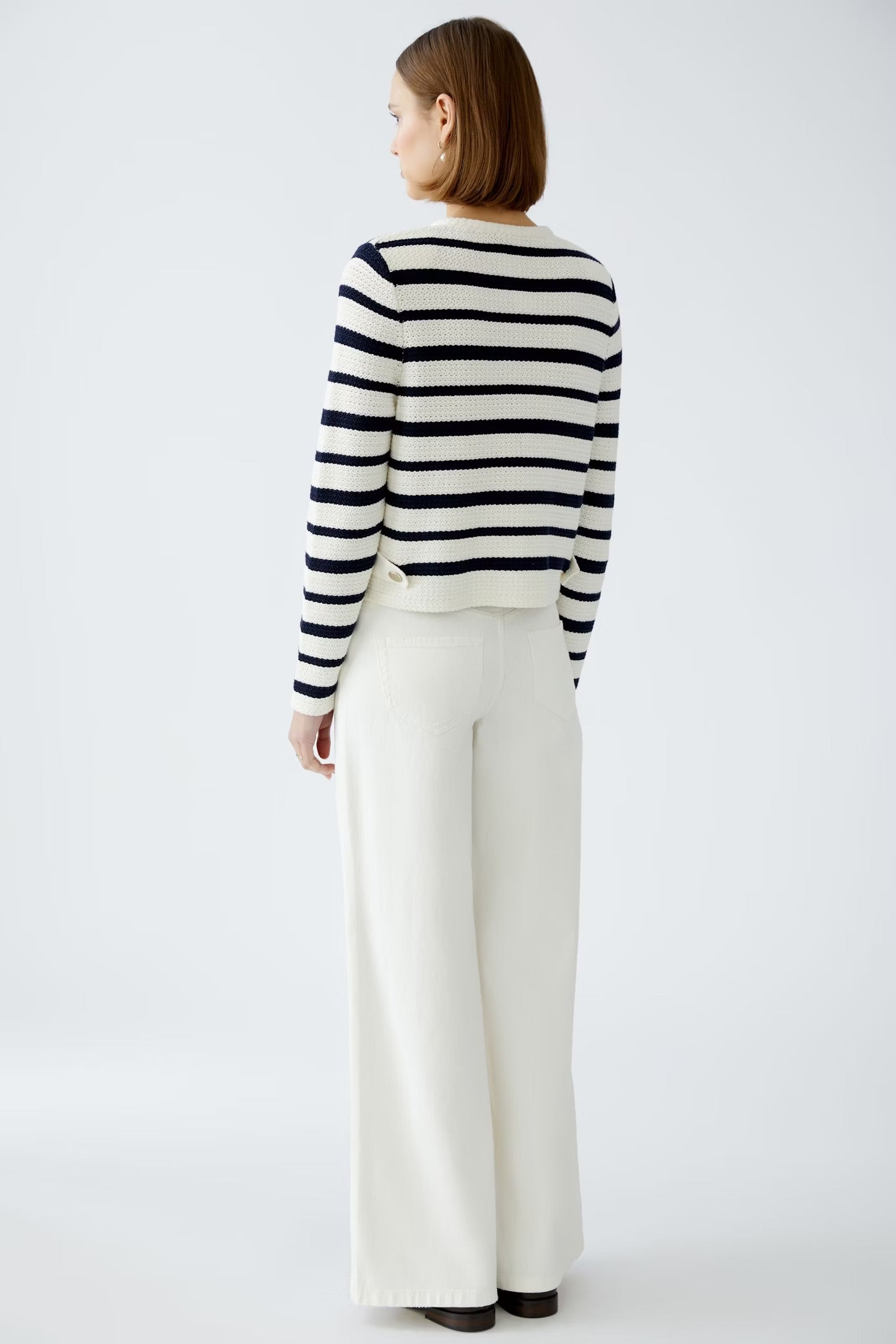 Oui Striped Cardigan In navy & White