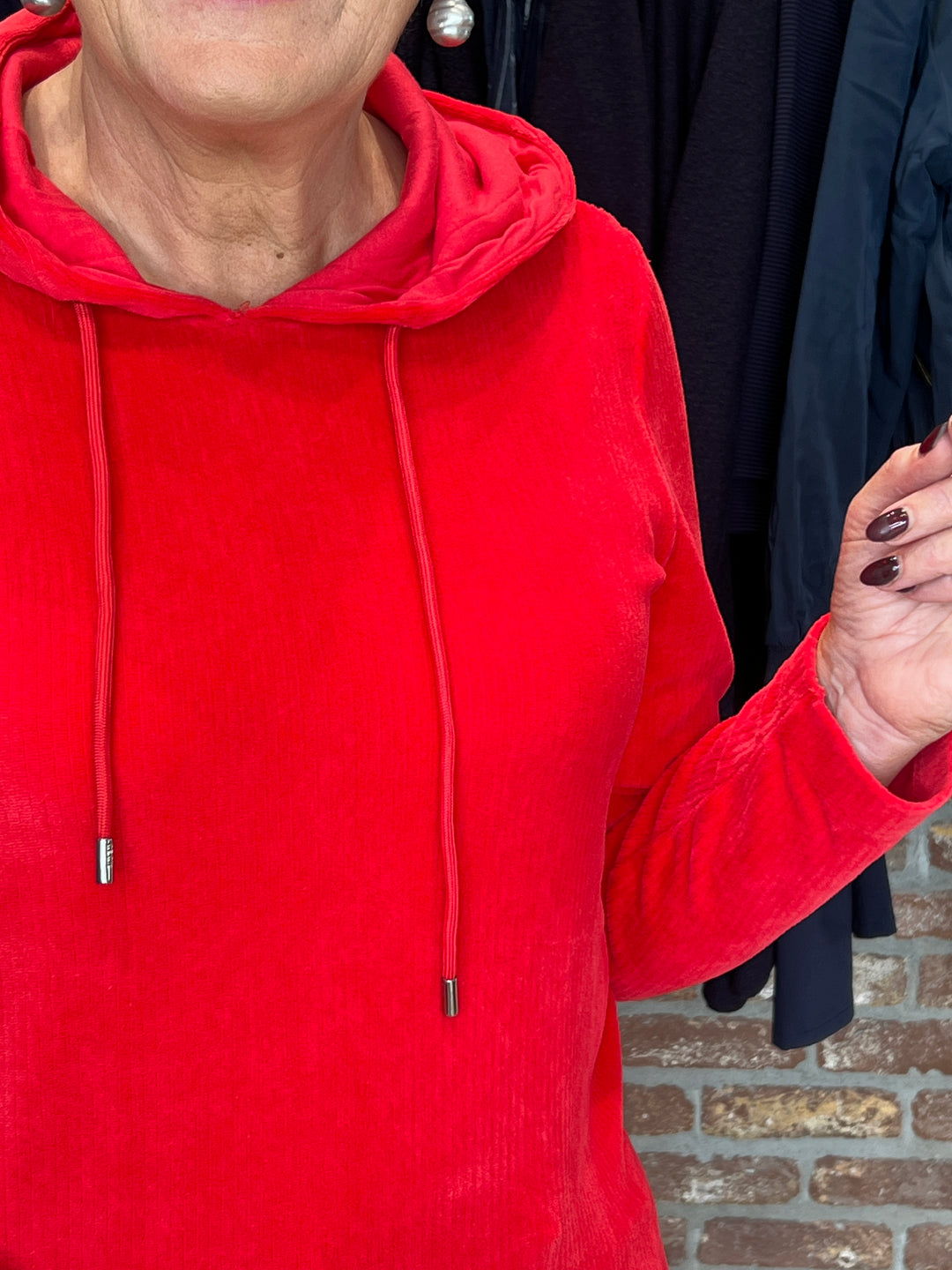 Cecil Cord Hoodie In Fiery Red