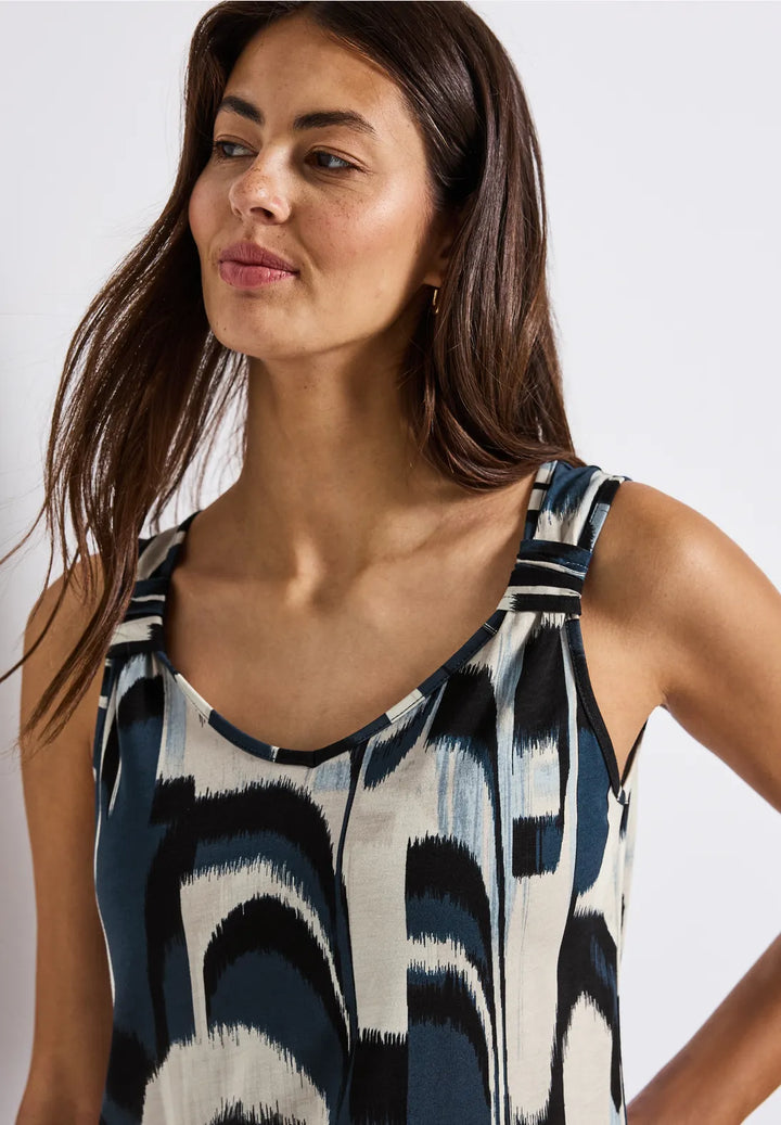 Street One Jersey Top With Knot In Tide Blue