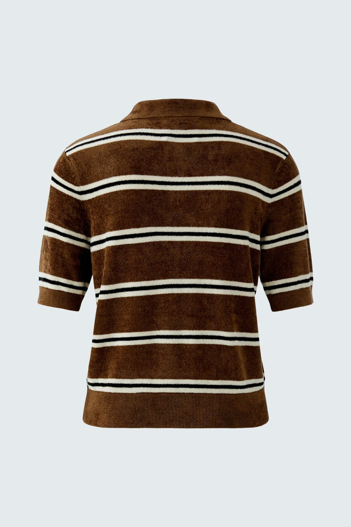 Oui Striped Polo Pullover In White & Black