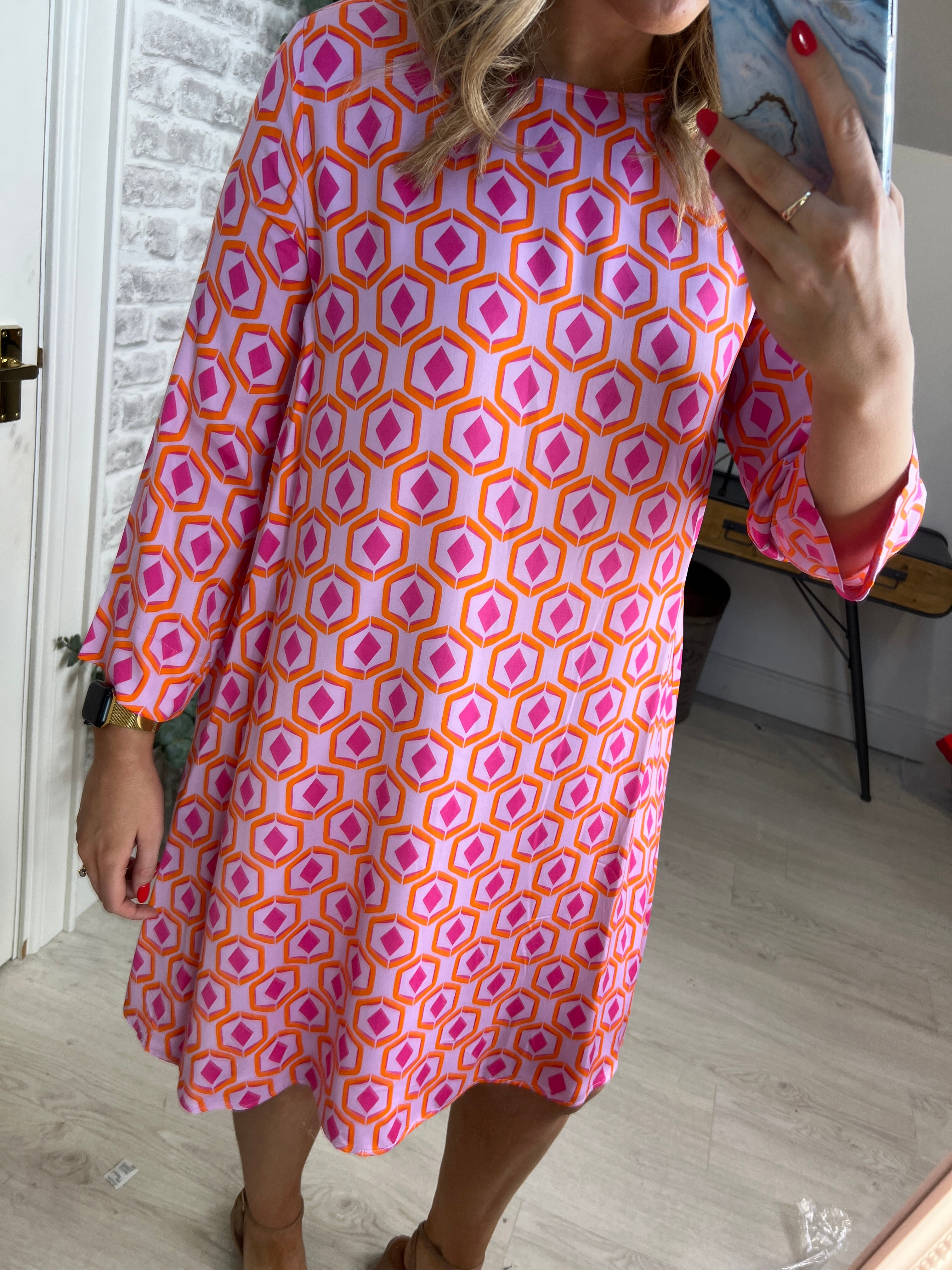 Milano Italy Round Neck Dress In Violet Print