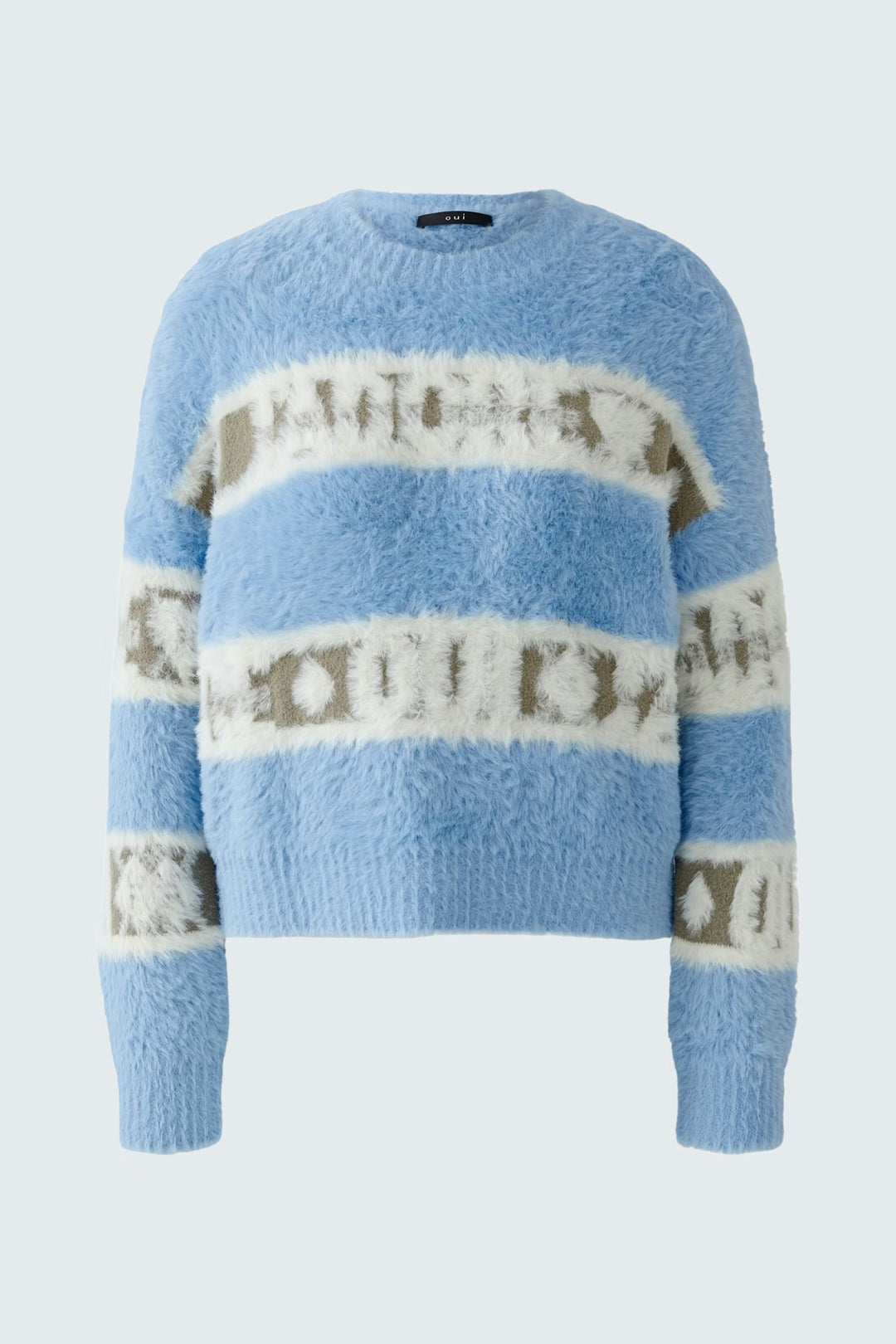 Oui Stripes & wording Pullover In Light Blue & Green