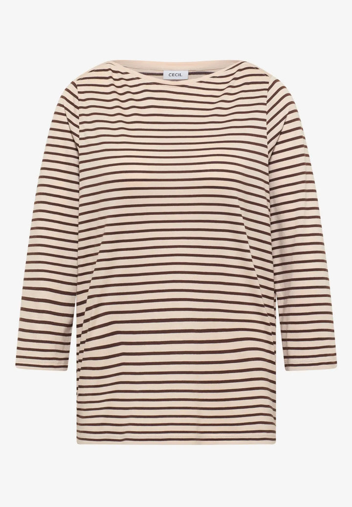 Cecil Basic Striped Top In Oat Milk Beige