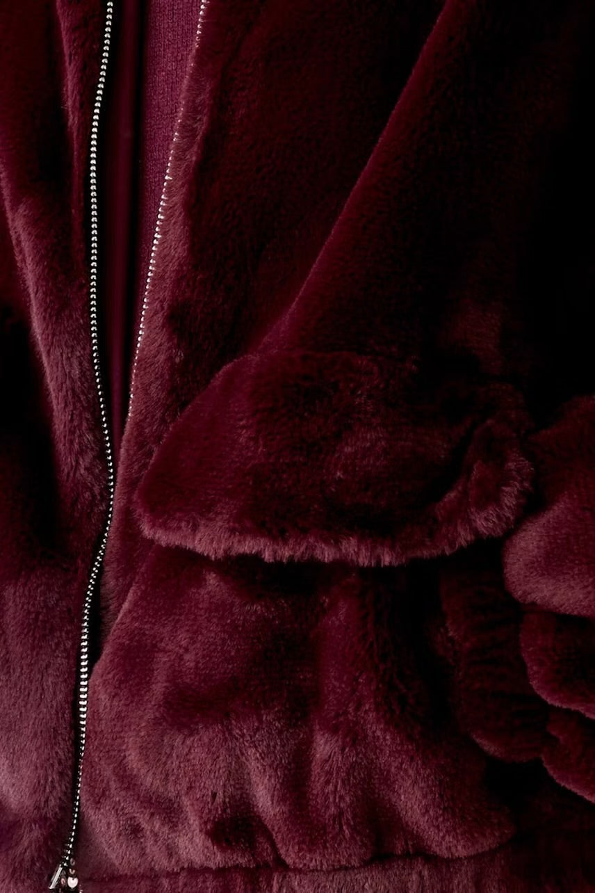 Faux fur jacket in bramble berry