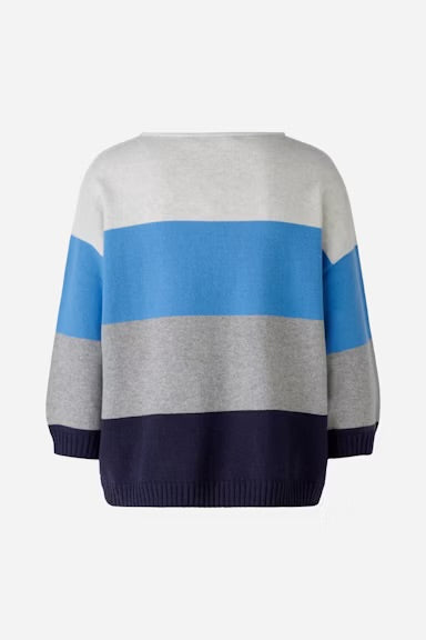 Oui Striped Jumper In Light Grey & Blue