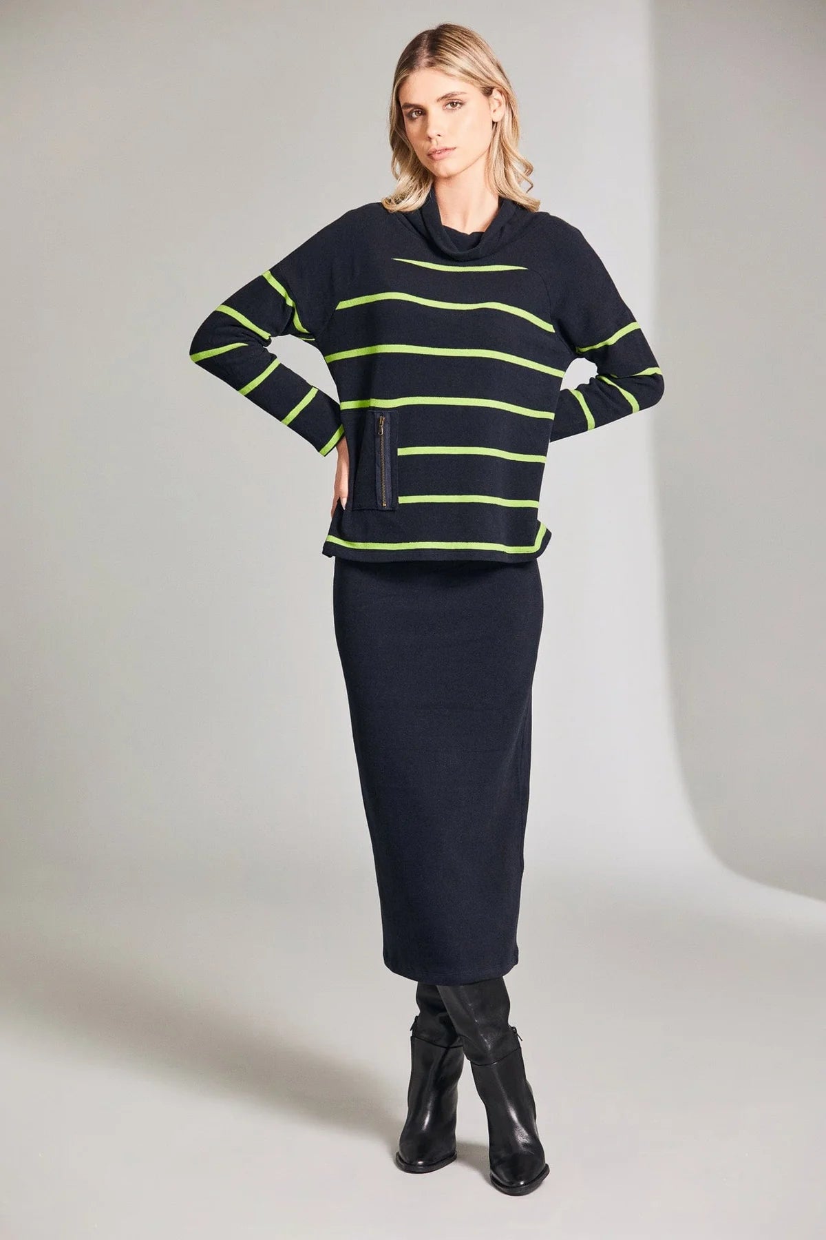 Peruzzi Solid Contrast Stipe Knit In Navy & Green