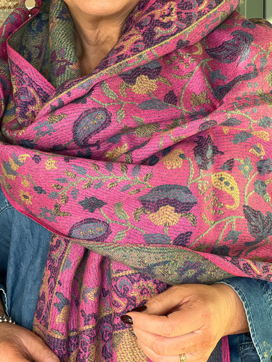 Sophie Flower Print Scarf In Fuchsia Multi