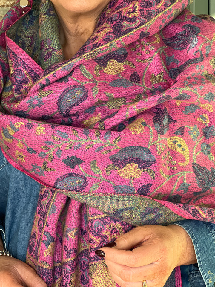 Sophie Flower Print Scarf In Fuchsia Multi