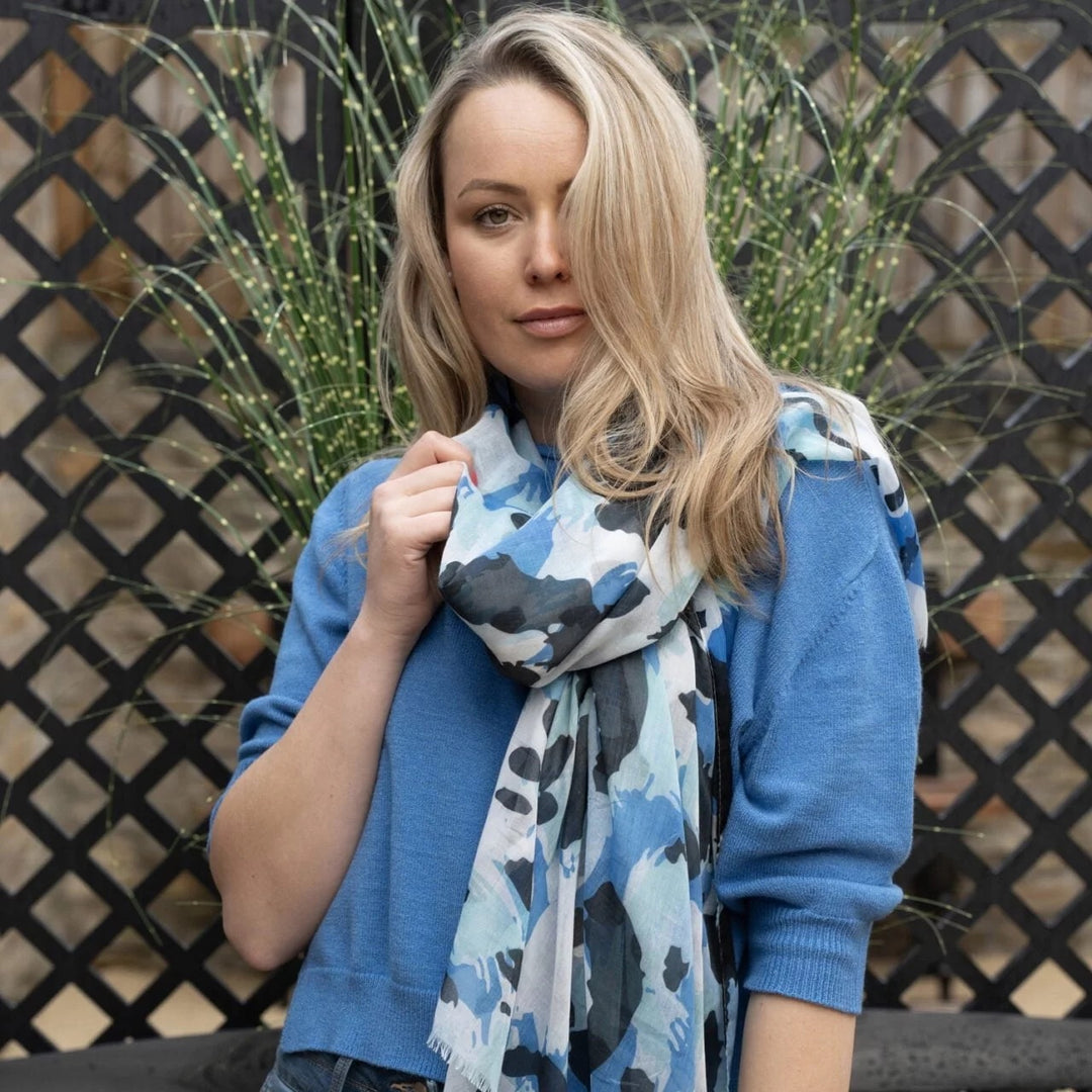 Polly Splashes Print Scarf In Blue