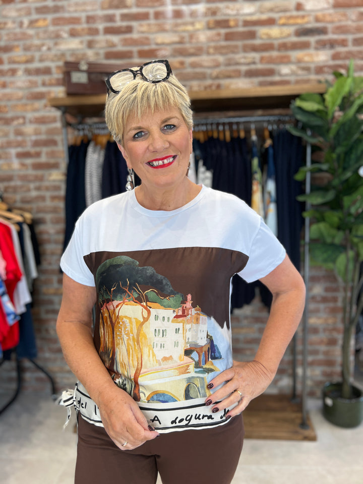 Deck By Decollage Scenic Patterned T-shirt In Chocolate