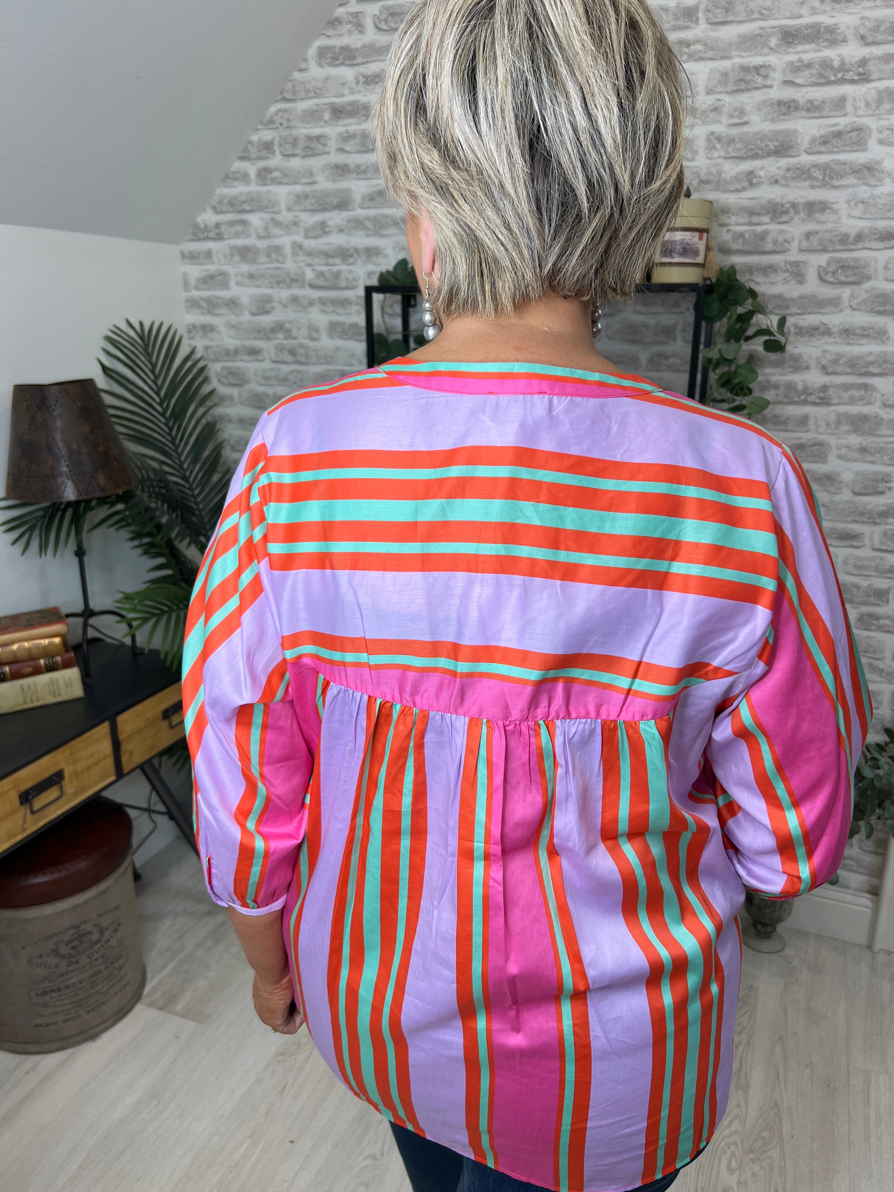 Milano Italy Striped Blouse In Multi