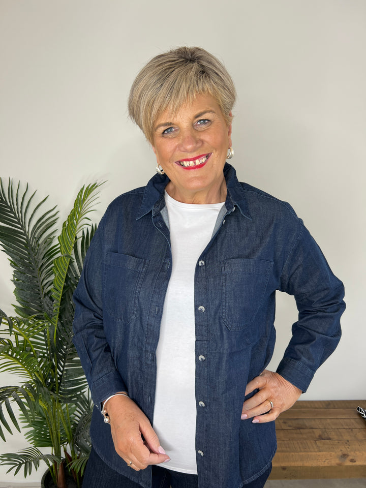 Cecil Denim Shirt In Mid Blue Wash