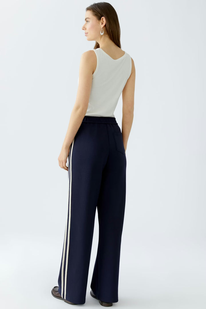Oui Pull on trousers In Dark Blue & White