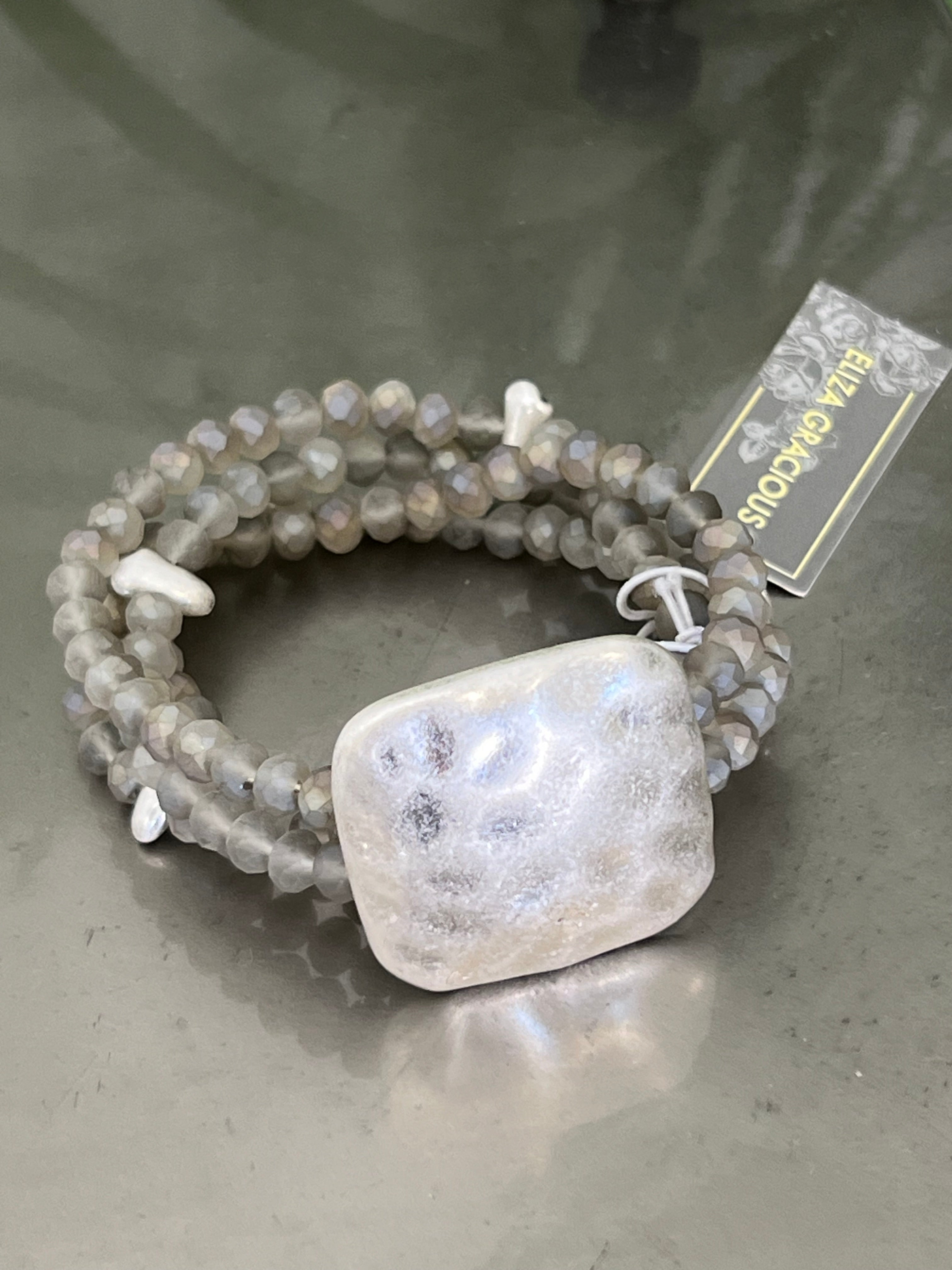 Eliza Gracious Beaded Bracelet With square In grey