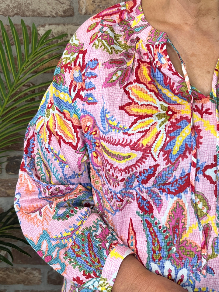 Milano Italy Raglan sleeve blouse In rose multi