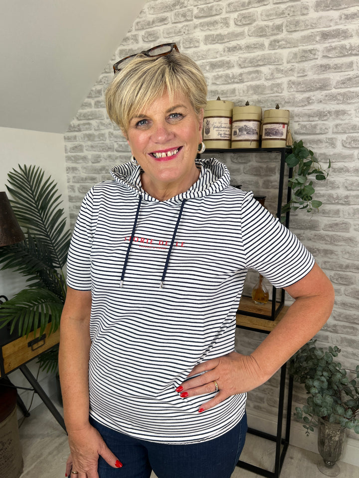 Cecil Lurex Stripe Hoodie In Vanilla White