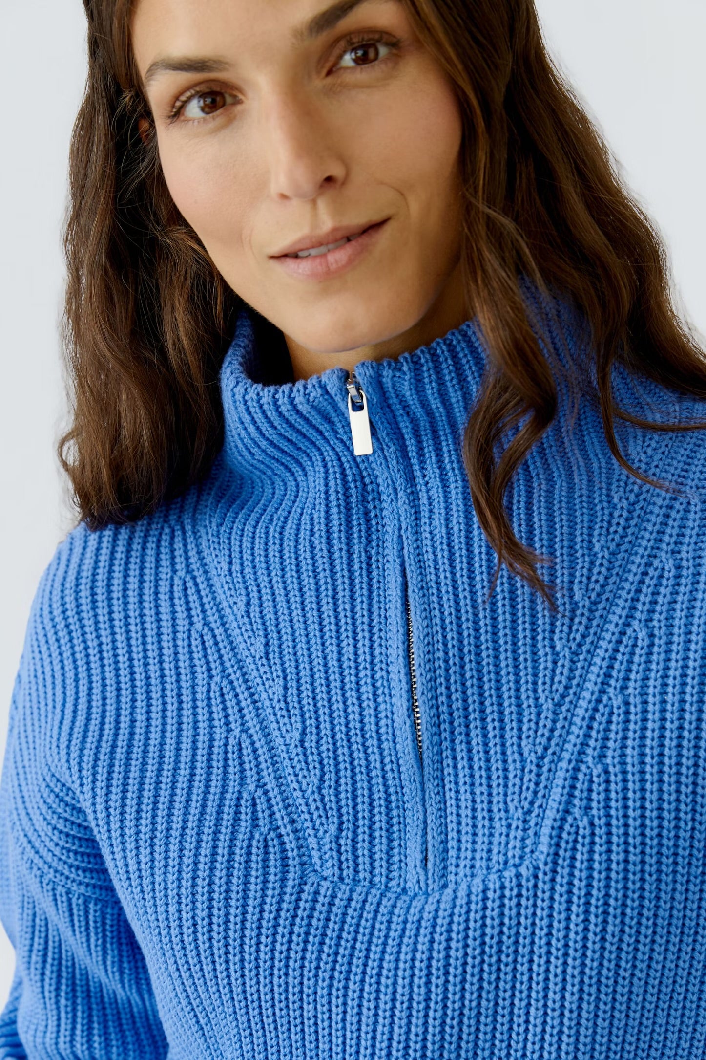 Oui 3/4 Zipped Pullover In Blue