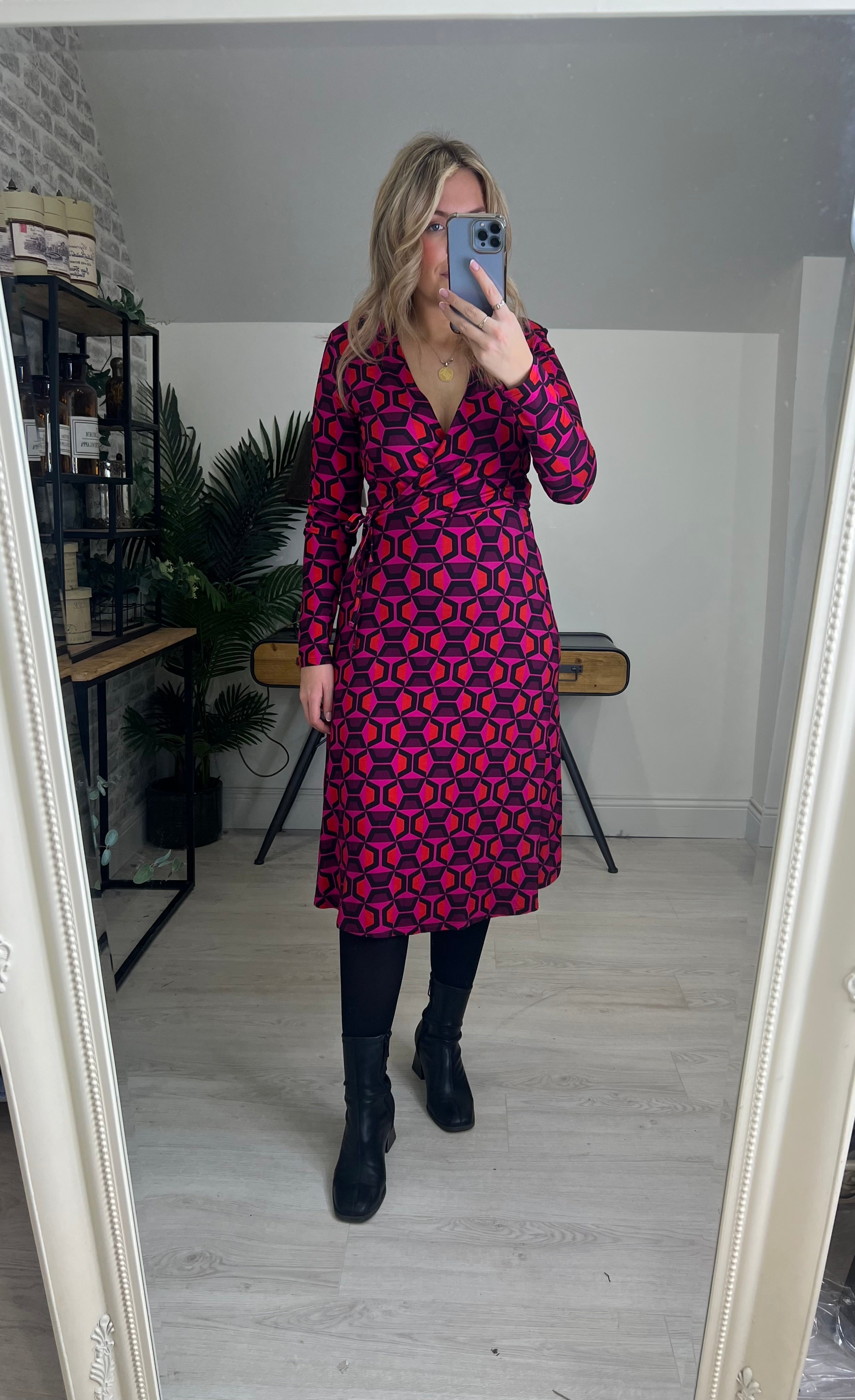 Milano Italy Wrap Over Dress In Berry Print