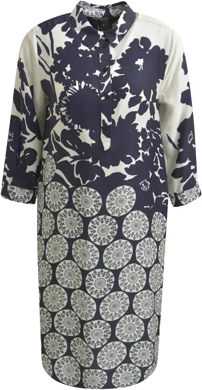 Milano Italy V-Neck Dress In Navy Print