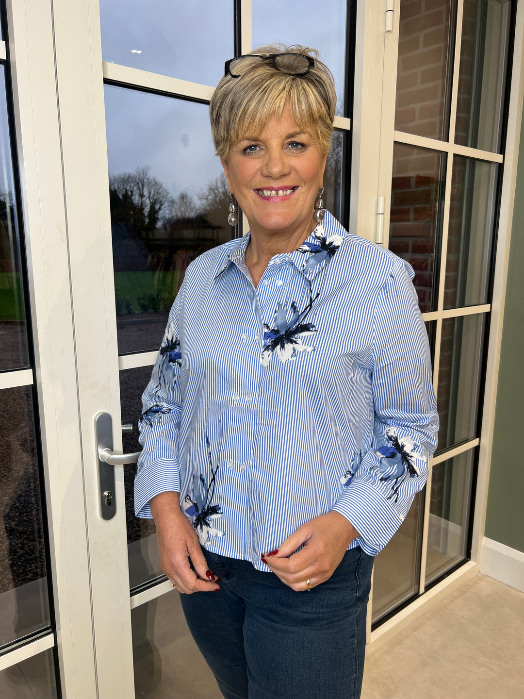 Culture Flower & Striped shirt In Blue